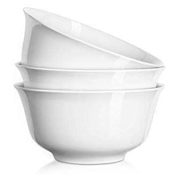 DOWAN 36 oz/7-Inch Porcelain Deep Bowl Set, Soup/Salad/Ramen Bowls - Set of 3, White