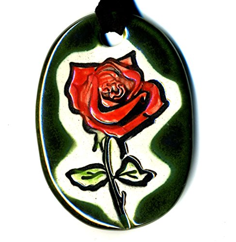Surly-Ramics Rose Ceramic Pendant Necklace in Dark Green