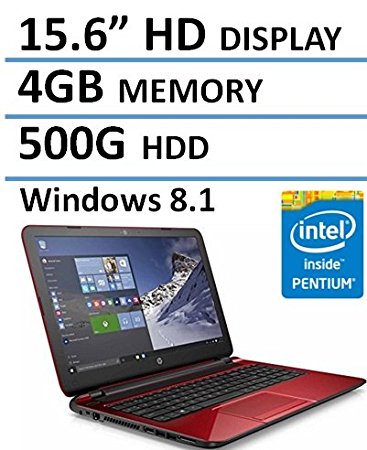 HP Red 15.6 Laptop PC with Intel Quad Core 2.16GHz CPU, 4GB RAM, 500GB HDD, DVD, Windows 10 (Certified Refurbished)