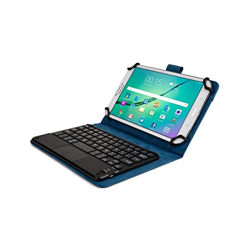 7 - 8'' inch tablet keyboard case, COOPER TOUCHPAD EXECUTIVE 2-in-1 Wireless Bluetooth Keyboard Mouse Leather Travel Windows Android Carrying Cases Cover Holder Folio Portfolio   Stand (Blue)