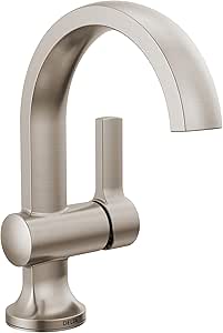 Delta Faucet Albion Single Hole Bathroom Faucet, Brushed Nickel Single Handle Bathroom Faucet, Bathroom Sink Faucet, Metal Push Pop-Up Drain Assembly, Spotshield Brushed Nickel 15855LF-SP