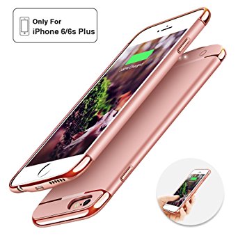 iPhone6 plus/6S plus Battery Case ,Joyroom Ultra Slim Extended Battery Case for iPhone 5.5inch, with 3500mAh Portable Charger Case External Battery Rechargeable Backup Case (Rose gold)