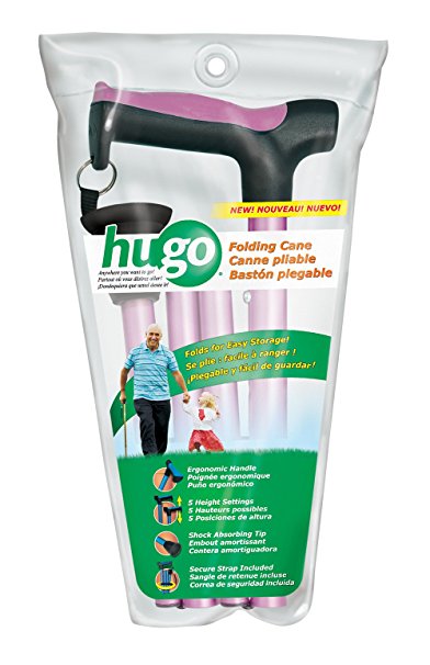 Hugo Mobility 731-494 Adjustable Folding Cane with Reflective Strap, Rose