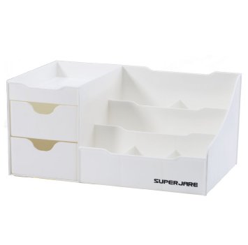 Superjare 11" Plastic Makeup Organizer with 2 Drawers White 60201W