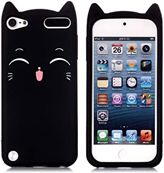 iPod Touch 5,6 Case, iPod Touch 7 Case, Fashion Cute 3D Black Meow Party Cat Kitty Kids Girls Lady Protective Cases Soft Case Skin for Apple iPod Touch 5,6th and iPod Touch 7