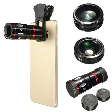 M.Way Phone Lens Universal 4 in1 Clip-on Cell Phone Camera Len Kit 10x Zoom Telephoto Fish Eye   Wide Angle   Micro Clip Lens For iPhone,Samsung,HTC and Other Smart Phone