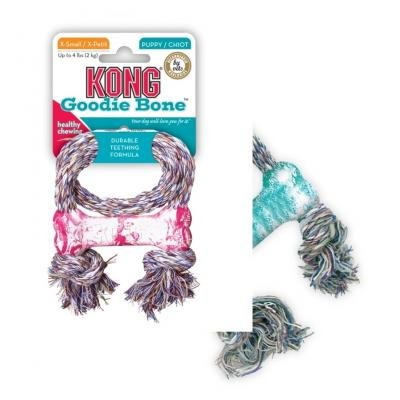 Kong Puppy Goodie Bone with Rope Dog Toy - Choice of Colours (Pink)