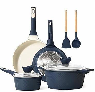 CAROTE Pots and Pans Set, Nonstick Cookware Sets 8 pcs Blue, Kitchen Cookware Sets, Cooking Set Pots and Pans Induction Non Stick Set w/Frying Pans & Saucepans(PFOS, PFOA Free)