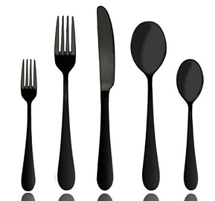 Aoosy Stainless Steel Matte Black Pated Flatware, 20-Piece Set, Service for 4