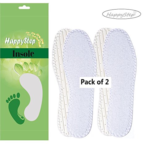 HappyStep® 2 Pairs Terry Insoles The Best Barefoot Insoles, Ideal for Walking, Jogging and Running in All Seasons, Washable and Reusable (US Men Size 12)