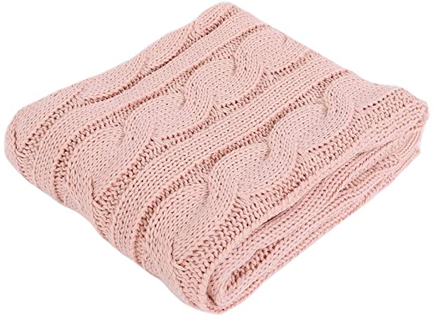 Battilo Soft Knitted Eastin Dual Cable Throw Blanket (Blush)