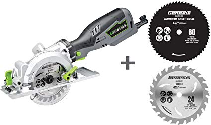 Genesis GCS545C 5.8 Amp 120 Volt 4-1/2 in. Control Grip Compact Circular Saw with Additional Genesis GACSB452 60T HSS Saw Blade and Genesis GACSB451 24T TCT Saw Blade