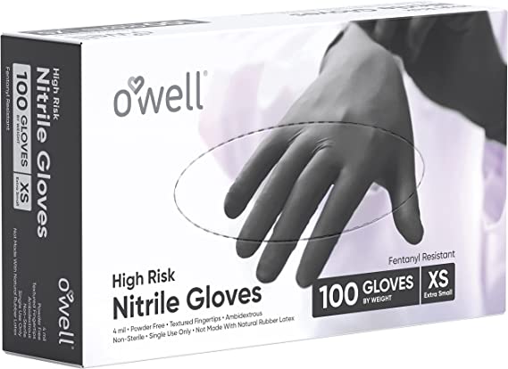 OWell High Risk Nitrile Gloves | High Risk, Fentanyl Resistant Gloves, 4mil, Latex Free, Powder Free, Medical Exam Gloves