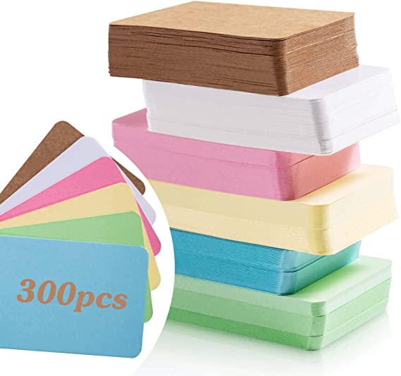 Primbeeks 300pcs Premium Blank Business Cards, 6 Colors Kraft Cards, 3.5" x 2.2" Small Blank Cards, Blank Cardstock Cards, Small Note Cards, Plain Business Cards, Message Card Kraft Note Paper Tags