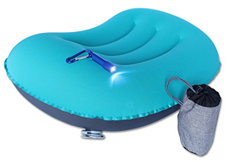 Ultralight Camping Travel Inflatable Pillow with Bonus Pocket LED light Included