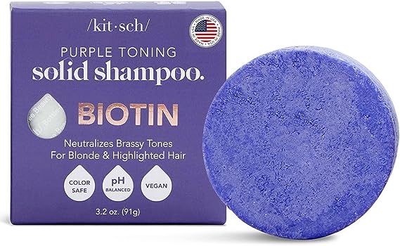 Kitsch Purple Shampoo Bar for Blonde Hair - Toning Purple Shampoo Bars with Biotin for Strengthening Hair & Neutralizing Brassy Tones | Vegan Solid Shampoo Bar for Hair Shine | Zero Waste, 3.2 oz