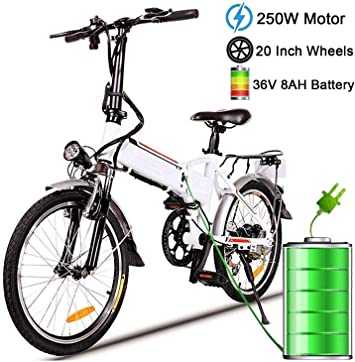 20'' Folding Electric Bike with Removable 36V 8Ah Lithium-Ion Battery Bicycle Lightweight and Aluminum Ebike with 250W Powerful Motor and 7 Speed Shifter