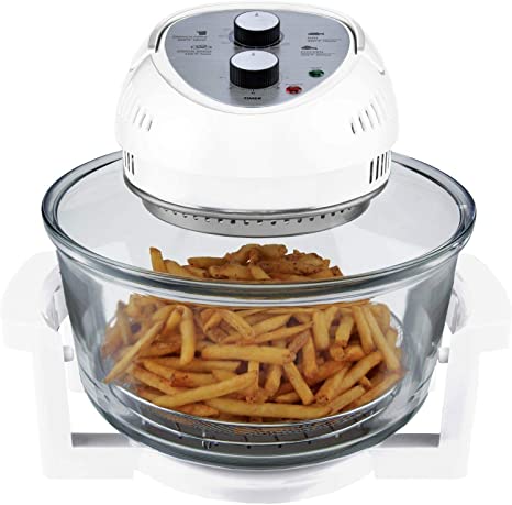 Big Boss Oil-Less Air Fryer, 16 Quart, 1300W with Built in Timer, Dishwasher Safe, Includes 50  Recipe Book - White