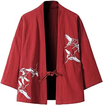 PRIJOUHE Men's Japanese Kimono Jacket Cardigan Yukata Noragi Casual Fashion Seven Sleeves Lightweight Open Front Coat