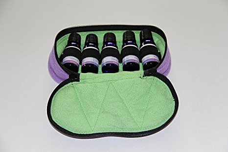 5-Bottle Purse-size Essential Oil Carrying Case - Lavender with Aqua Green interior