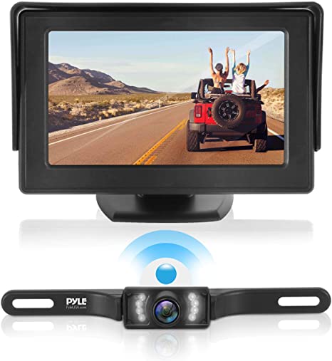 Waterproof Backup Rear View Camera - Wireless Car Parking Rearview Reverse Safety/Vehicle Monitor System w/ 4.3” Video Color LCD Display Screen, Distance Scale Lines, Night Vision - Pyle PLCM4585WIR