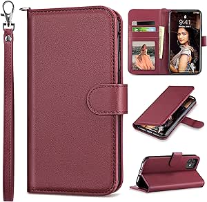 ULAK Compatible with iPhone 11 Wallet Case with Card Holder, PU Leather Flip Cover with Kickstand Magnetic Closure, Shockproof Protective Phone Case for iPhone 11 6.1 Inch (Burgundy)