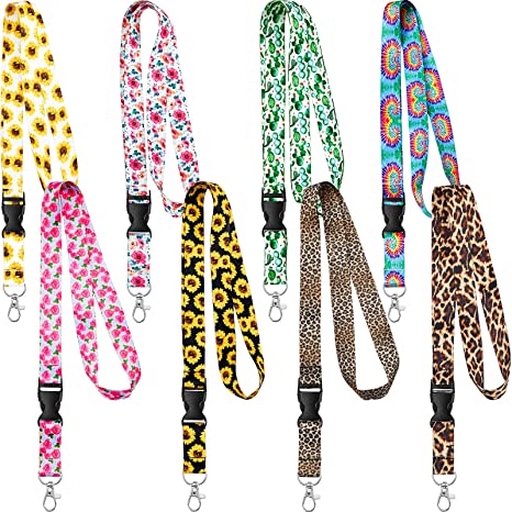 8 Pieces Key Lanyard ID Lanyards Neck Strap Key Chain Holder Wristlet Lanyard for Women Men (Flower)