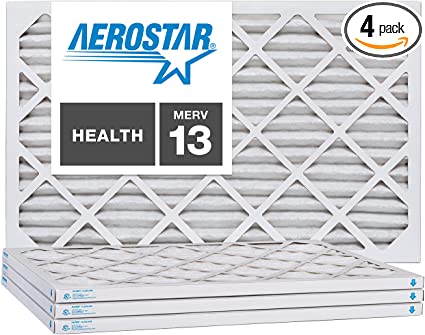 Aerostar 16 3/8x21 1/2x1 MERV 13, Pleated Air Filter, 16 3/8x21 1/2x1, Box of 4, Made in The USA