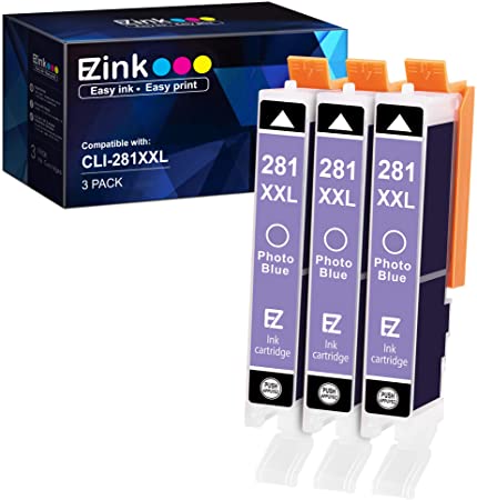 E-Z Ink (TM) Compatible Ink Cartridge Replacement for Canon CLI-281XXL CLI 281 XXL to use with PIXMA TS8320 TS8220 TS8120 TS9120（Photo Blue，3 Pack）