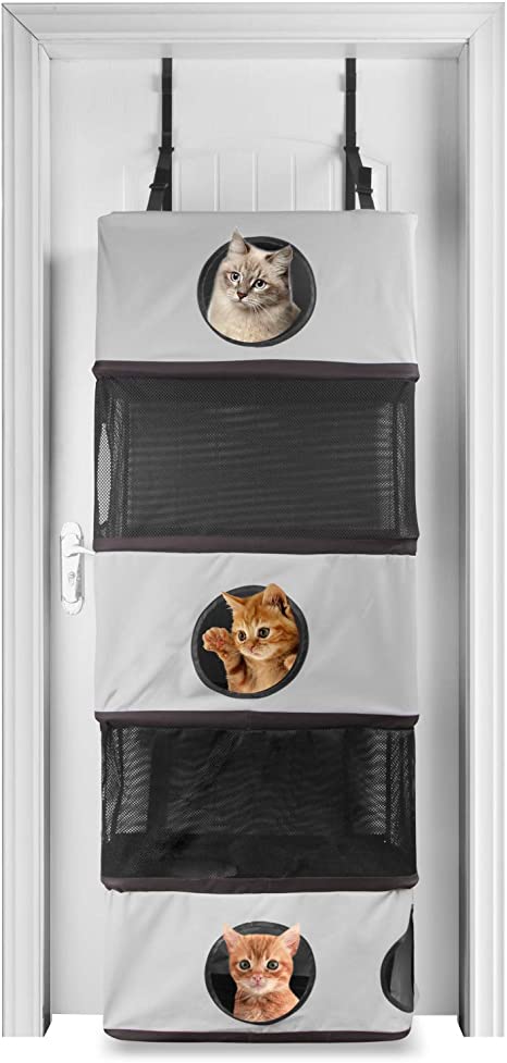 X-ZONE PET 5-Storey All in One Portable Cat Activity Tower，Hanging Feline Funhouse - Cat Tree That Mounts to Door,Cozy Cat Climber Collapsible Cat Tunnel