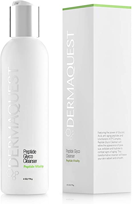 DermaQuest Peptide Vitality Creamy Peptide Glyco Cleanser - Reducing Inflammation & Signs of Aging Exfoliating Face Wash with 15% Glycolic Acid, 6 oz