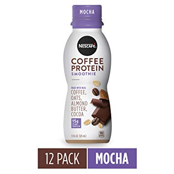 NESCAFÉ Coffee Protein Smoothie, Mocha, 11 FL OZ, 12 Bottles | Plant-Based Protein | Non-Dairy | Arabica Coffee