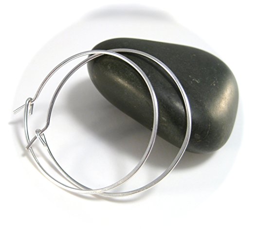 Large Silver Wire Hoop Earrings, Thin Lightweight, 1.5 Inches Round