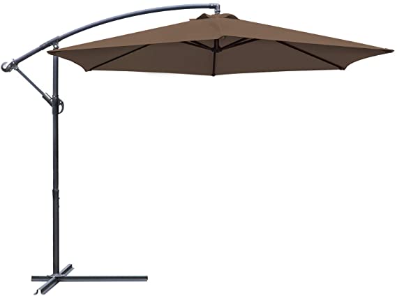 Greesum Offset Umbrella 10FT Cantilever Patio Hanging Umbrella Outdoor Market Umbrella with Crank and Cross Base (Brown)