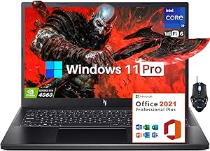 acer Nitro V15 Gaming Laptop with Microsoft Office Lifetime License, Intel i9-13900H, 64 GB DDR5 RAM, 4 TB SSD, 15.6" FHD IPS 144Hz, GeForce RTX 4060, Backlit Keyboard, Windows 11 Pro, Cefesfy Mouse