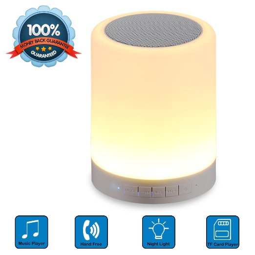 Wireless Bluetooth Speakers, Grandbeing® Portable Multifunctional Bluetooth Speaker with Smart Touch LED Mood Lamp, Muisc Player / Hands-free Bluetooth Speakerphone, TF card / AUX supported, White