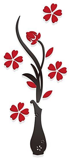 Yalis 3D Vase Wall Murals for Living Room, Dining Room，Bedroom, TV Wall Background, DIY Wall Decorations - B (Red, 30 X 12 Inches)