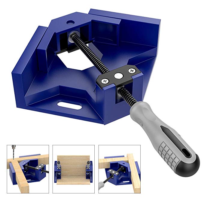 Right Angle Clamp, Housolution Single Handle 90° Aluminum Alloy Corner Clamp, Right Angle Clip Clamp Tool Woodworking Photo Frame Vise Holder with Adjustable Swing Jaw - Blue