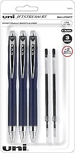 Uniball Jetstream Rt Pens - Pack Of 3 Ballpoint Pens Black Ink With 2 Refills - Jetstream Pen 0.7 mm