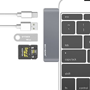 USB C Hub, SIDARDOE Multiport Type-C Hub Adapter with Two USB 3.0 Ports, USB C Port, SD / Micro SD Card Reader for MacBook and ChromeBook (Gray-single)