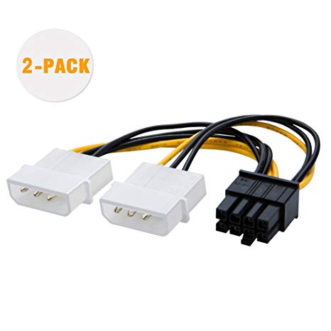 CableCreation Molex to PCIe Power Cable, 2-Pack Dual 4 Pin Molex to 8-Pin PCIe Power Cable for ASUS, NVIDIA, AMD, EVGA GeForce,Gigabyte, Sapphire Video Graphics Card,4 inch