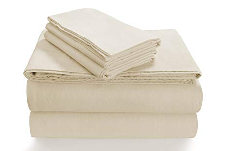 TRIBECA LIVING SOLFL170SSQUIV Solid 5-Ounce Flannel Extra Deep Pocket Sheet Set Queen Ivory