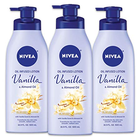 NIVEA Vanilla and Almond Oil Infused Body Lotion - Fast Absorbing 24 Hour Moisture for Dry Skin - 16.9 Oz. (Pack of 3)