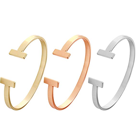 SENFAI Simple Double T Cuff Bracelet/Jewelry Set for Women