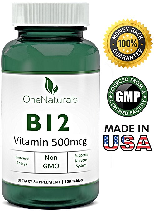 OneNaturals Vitamin B12 Cyanocobalamin (500 mcg) Supplement - 100 Tablets - 8,333% Daily Value