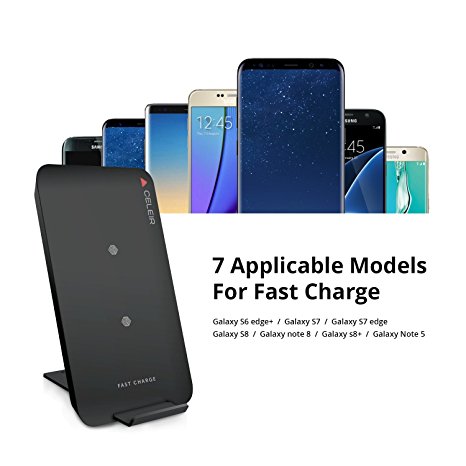 Celeir Qi Fast Wireless Charger Pad Stand with 2 Coils 10W for Galaxy Note 8 S8 Plus S8  S8 S7 S7 Edge S6 Edge  Note 5 and Standard Charge for iPhone 8 iPhone 8 Plus 8  iPhone X - Fashion Design