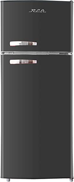 RCA RFR786-BLACK 2 Door Apartment Size Refrigerator with Freezer, 7.5 cu. ft, Retro Black