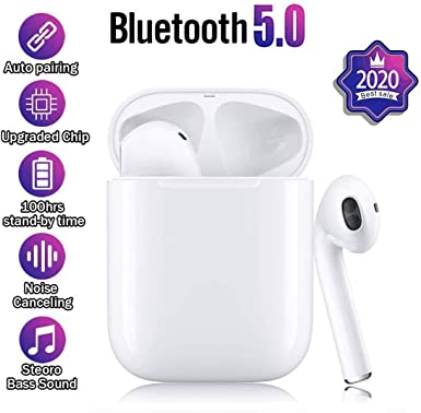 Bluetooth Headphones, Bluetooth 5.0 Wireless Earbuds, Noise Canceling IPX5 Waterproof Sports Headset, Pop-ups Auto Pairing with Mini Charging Case, Built-in Mic, for Android/iPhone Apple Airpods