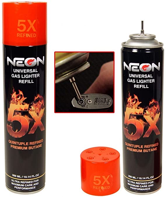 Neon Universal Gas Lighter Refill- 5X Refined Premium Butane 6 Pack