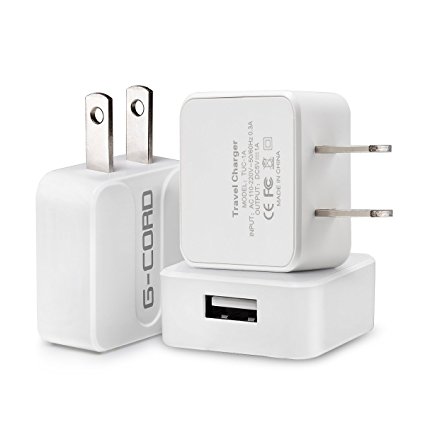 G-Cord 3 Pack 1A/5V Universal USB AC Power Adapter Travel Home Wall Charger (3 Pack-White)